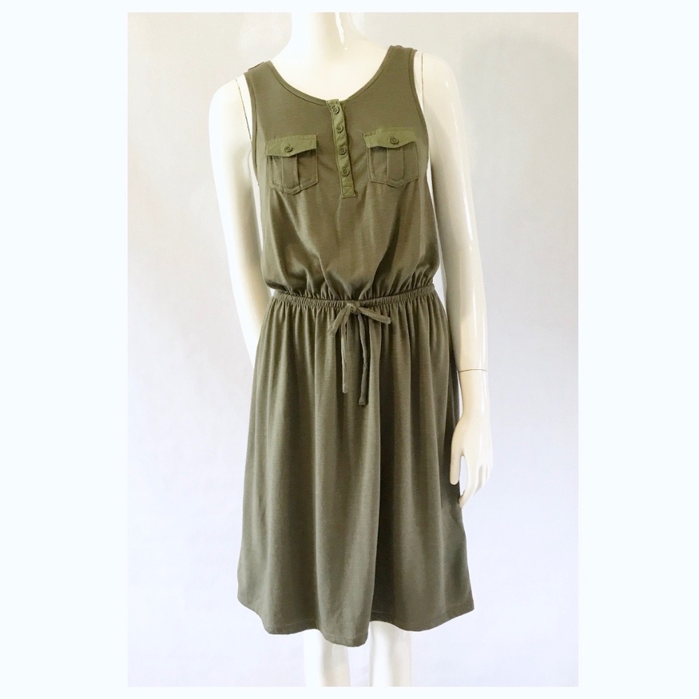 3/&15 Sonoma Olive Green Knit Sleeveless Dress